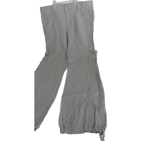 Y2K Armani Exchange Jogger Pants Women's 10 Khaki Linen Blend Cinch Ankle - Picture 4 of 12
